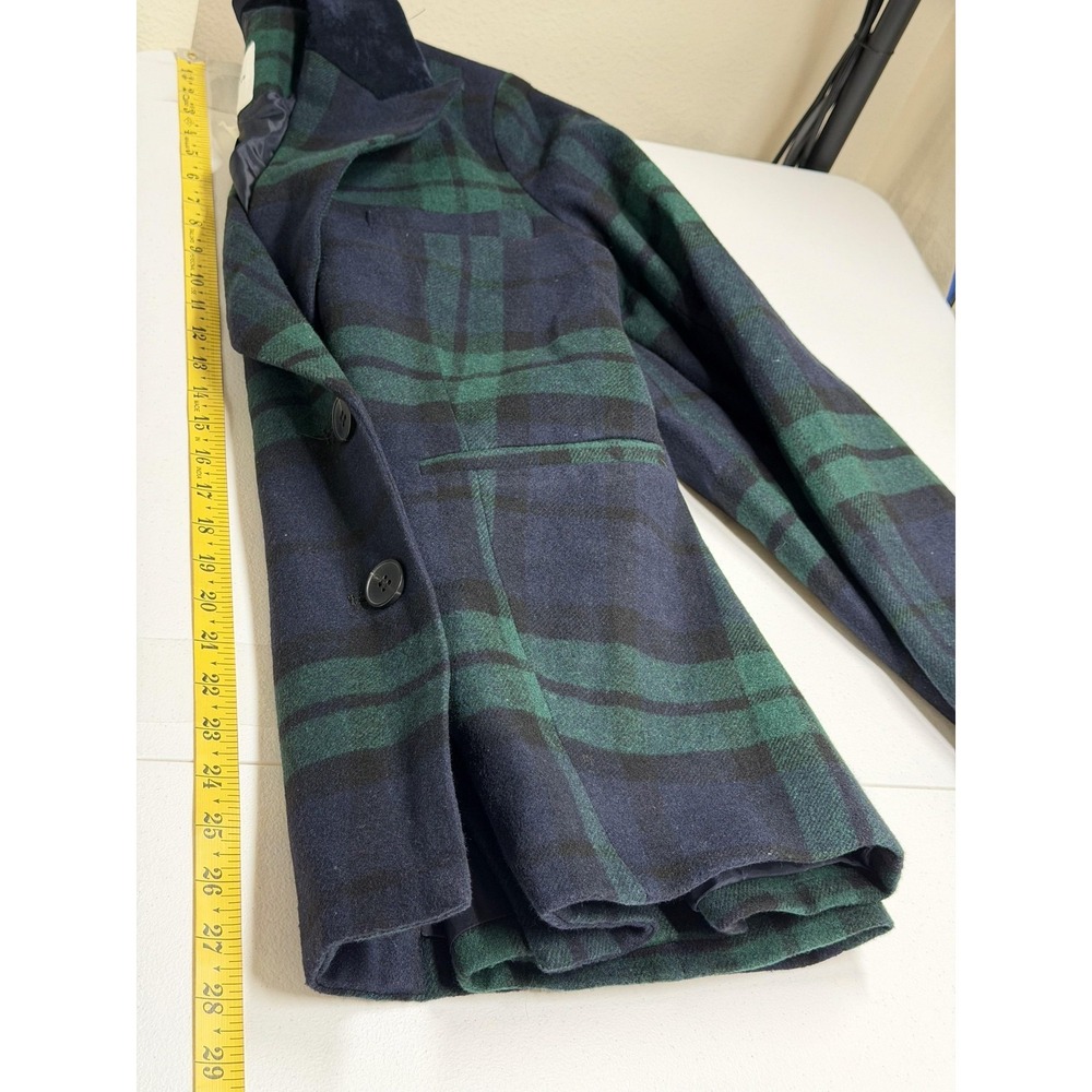 Avec Les Filles Coat Womens XS Navy Green Tartan Plaid Double Breasted Academia - Picture 11 of 11